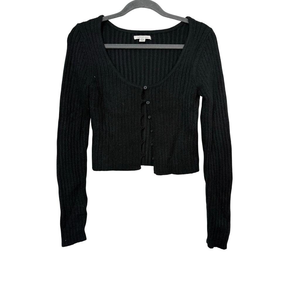 American Eagle Black Button Up Scoop Neck Long Sleeve Cardigan Sz M N